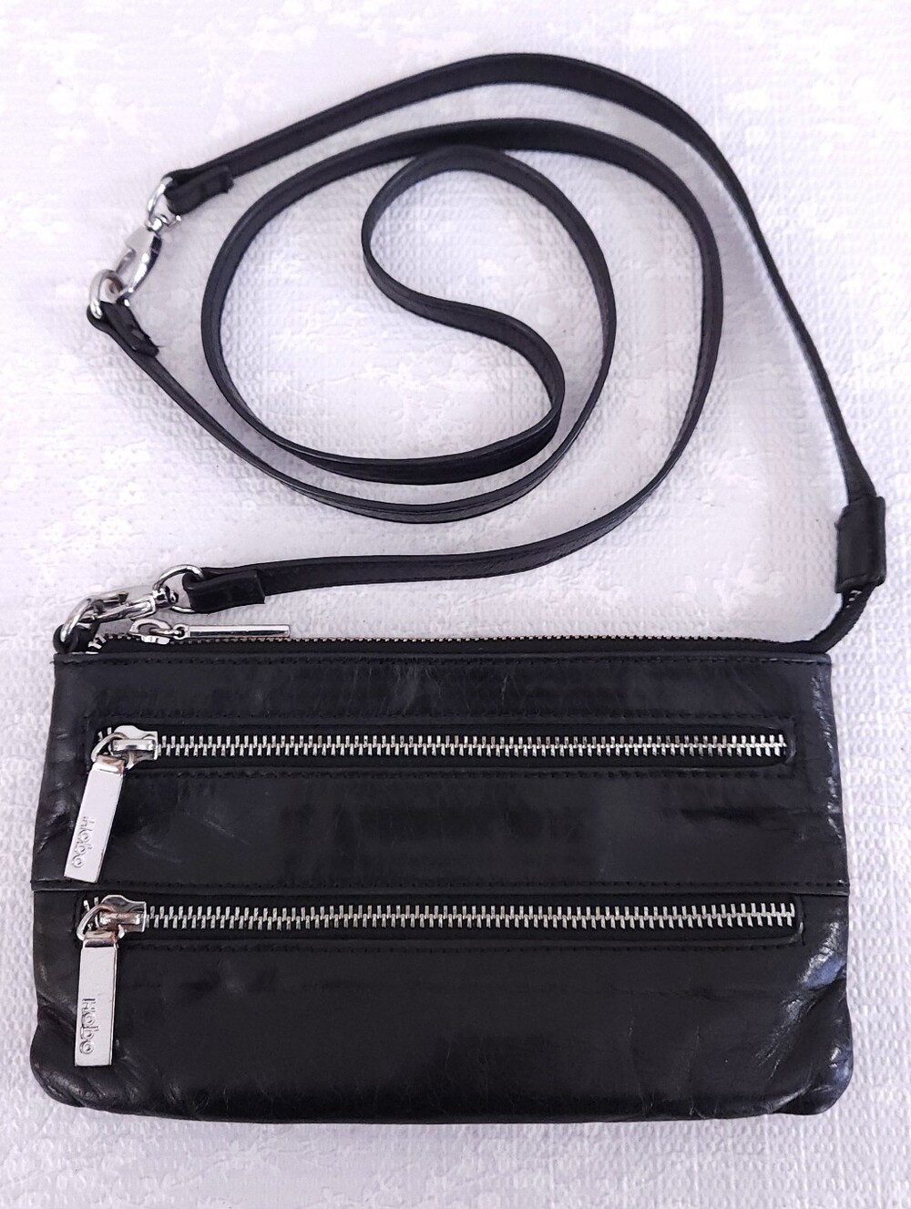 HOBO Cristel Convertible Crossbody Black Leather Triple Zipper Purse
